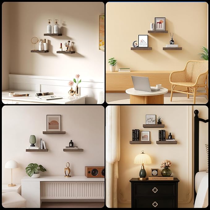 Floating Shelves for Wall, Bathroom Shelves Over Toilet, Wall Shelves & Book Shelf for Room, Hanging Shelf, Wooden Wall-Mounted Small Floating Shelves, 12 x 7 x 1.5 in (Smoke Gray, Set of 3)