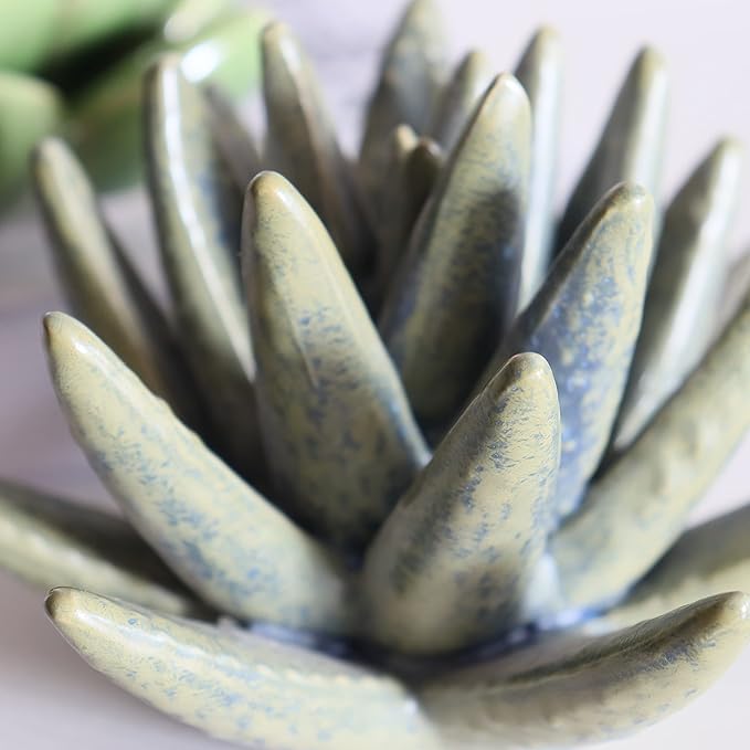 Ceramic Succulent Flowers Table Top with Stable Base, 3D Handmade Tablescape Decorative (Cactus)