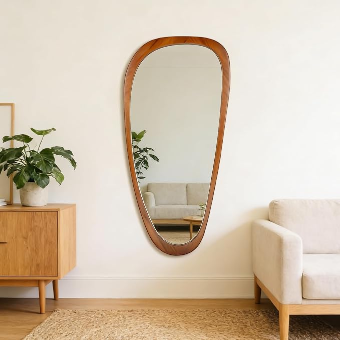 BOMINICA Full Length Irregular Wall Mirror, 48" x 22" Wooden Full Body Dressing Mirror Wall Mounted, Decorative Floor Mirror for Living Room, Bedroom, Entryway, Farmhouse, Home Decor