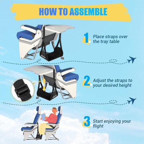 Airplane Foot Hammock - No Collapse Foot Rest for Travel | Adjustable Strap & Thick Foam Comfort