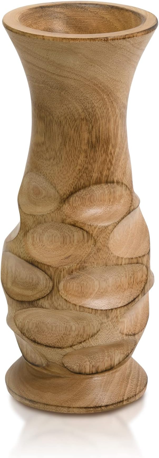 Aeravida Beautifully Carved Natural Mango Tree Wood Rustic Vase | Modern Flower Vase | Mango Tree Wood Kitchen Decor | Handmade Vase | Carved Shaped Vase
