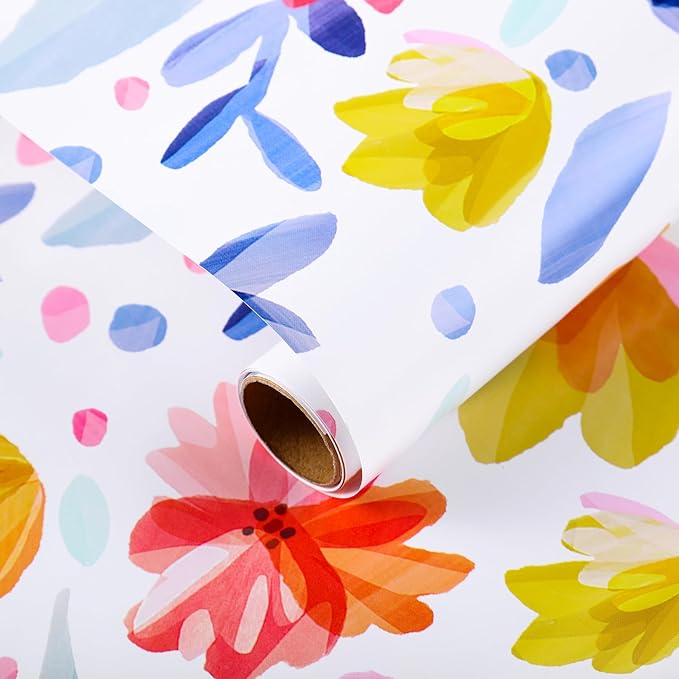 Miss DuiDui Foral Gift Wrapping Paper Rolls, 17 inch x 32.8 feet, Multi-Color - Watercolor Flower Design for Birthday, Bridal Shower, Mother's Day, Birthday, Wedding, Party, Holiday