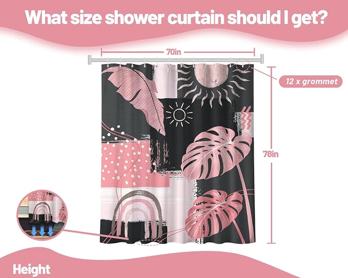 Pink and Gray Mid Century Modern Shower Curtain Bohemian Abstract Light Pink and Grey Shower Curtains for Bathroom Decor Sets, Waterproof Cloth Fabric with Hooks, 70x78 Inch