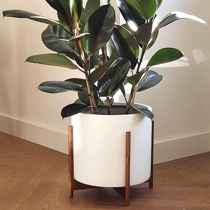 Fox & Fern Mid Century Plant Stand — 14.9 Inch Fixed Size Wooden Plant Stand for Indoor Planters (Not Included) - Extra Large Flower Pot Holder for Indoor Big Pots - Plug In Design - Acacia