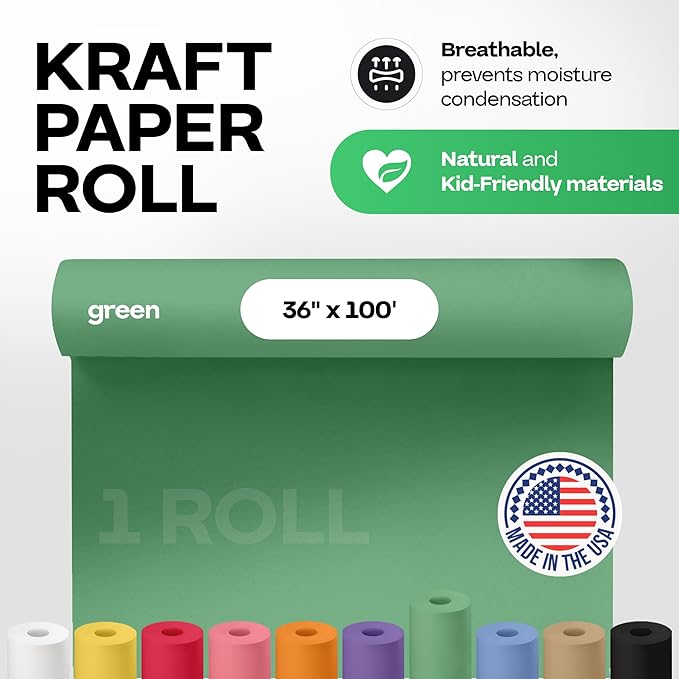 36" x 1200" (100 ft) Christmas Green Kraft Paper Roll - USA-Made Quality Craft Paper for Gift Wrapping, Kids' Arts & Crafts, School Projects - Natural Material 50lb Thickness by IDL Packaging