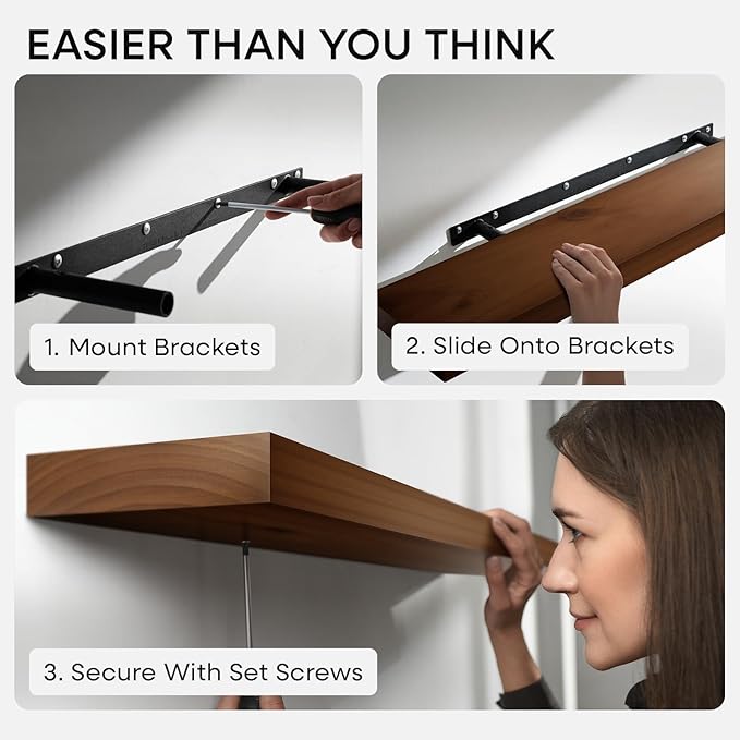 Homeforia 24inch Walnut Floating Shelves for Wall, High End Solid Real Wood 24in Floating Shelf for Bathroom, Dark Brown 24 inch Long Floating Shelves, Heavy Duty Bracket, 24 X 6.5 X 1.75 in, Set of 2