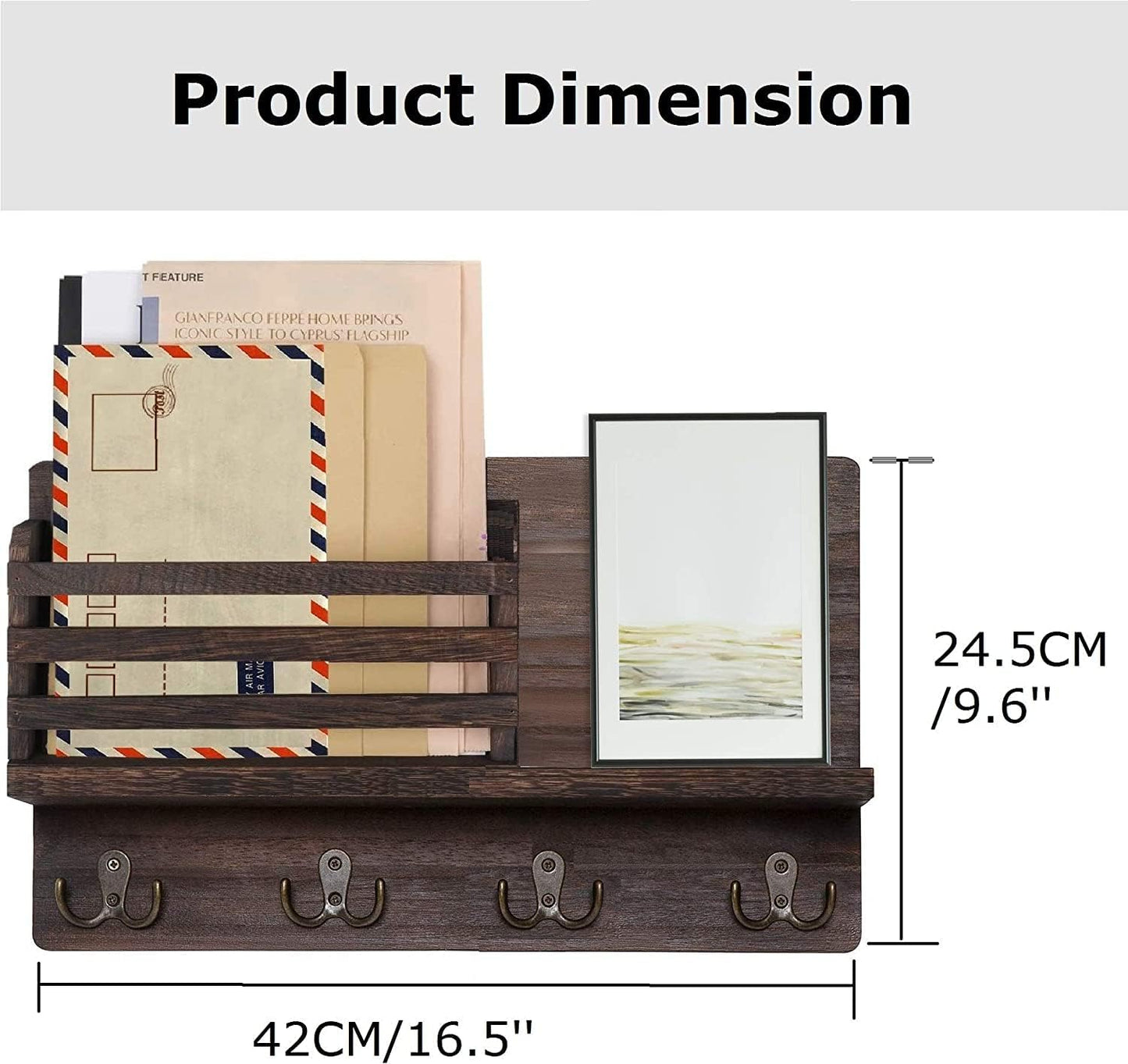 Wooden Key Holder | Rustic Wall Organizer with Hooks - Stylish Mail & Key Chain Storage