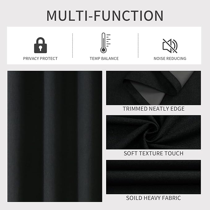 Joydeco Blackout Curtains 84 Inches Long 2 Panels Burg, Room Darkening Curtains for Bedroom, 100% Black Out Textured Thermal Drapes Privacy Protection 2 Panels Set(W52 x L84 Inch, Black)