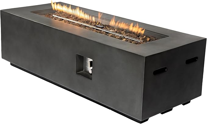HillAethel 60-Inch Propane Fire Pit Table with Propane Tank Side Table,Set-2-Piece,60,000 BTU Concrete Gas Fire Pit with Free Rain Cover, Tank Seat, Lava Rocks, for Outside Patio Backyard,Dark Grey