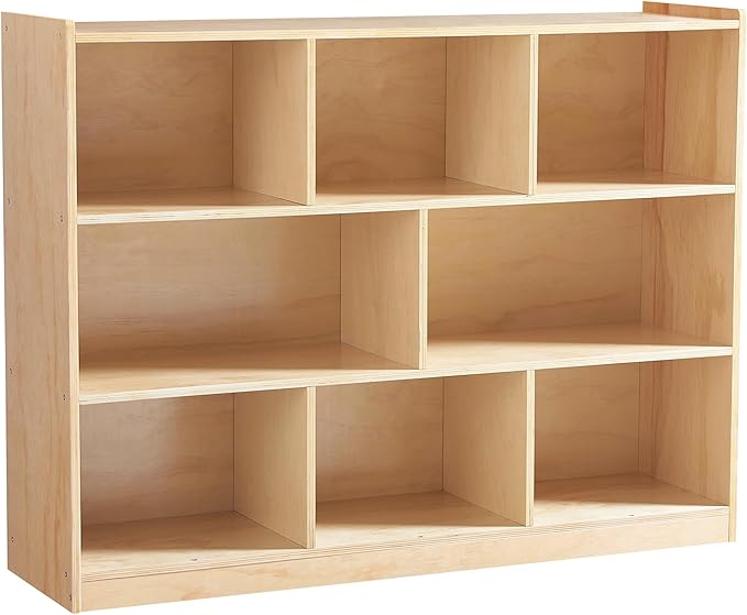 Montessori Shelf 8-Section Wooden Storage Cabinet, 3-Shelf Toy Organizers and Storage, Kids Classroom Organizer, Playroom, Daycare and Preschool