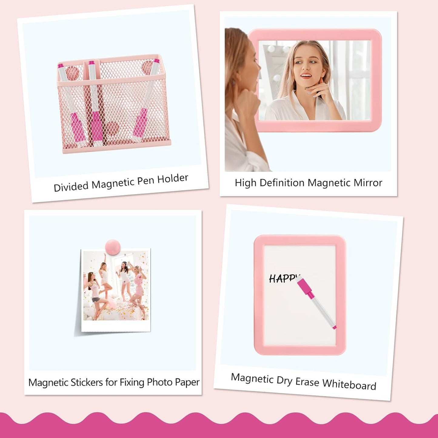 Skiennix Magnetic Girls Locker Accessories Set - Back to School Essentials | Pink Decor & Organizers