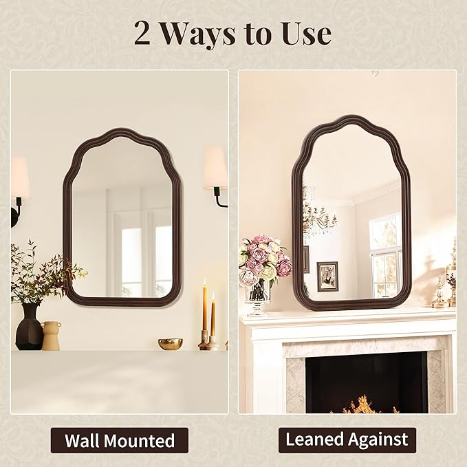 Tanmicoshomy Rustic Wood Bathroom Mirror 20x30 Inch, Arched Wall Mirrors with Tempered Glass for Living Room, Bedroom or Entryway(Dark Brown)