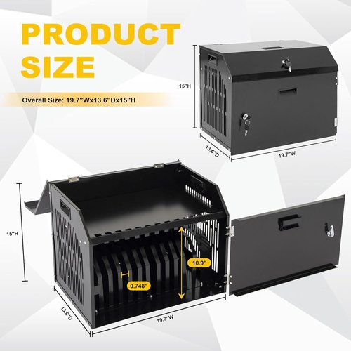 Biosp 12-Device Portable Charging Station - Lockable Storage for Tablets & Laptops | Black