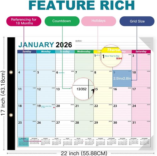 AgePlace Extra-Large 2026-2027 Desk Calendar - 22" x 17" Monthly Planner for Home & Office