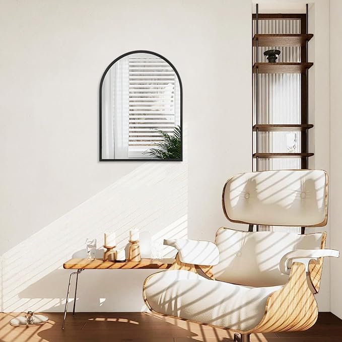 Arch Wall Mirror 20"x16" Large Black Bathroom Mirror Metal Frame Mirrors for Wall, Decoration Vanity Bedroom Entryway Living Room
