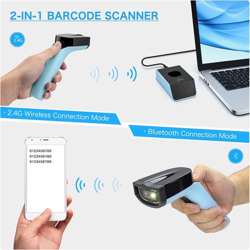 NETUM Bluetooth Wireless 2D Barcode Scanner - Automatic Hands-Free Reader with Charging Cradle & 50m Range - DS7500