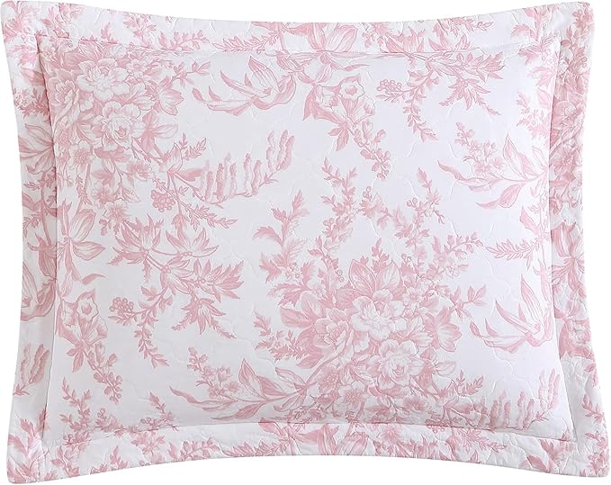 Laura Ashley - Queen Quilt Set, Soft & Reversible Cotton Floral Bedding with a Medium Weight Feel, 3 Piece Bed Set with Matching Pillowcases (Bedford Pink)