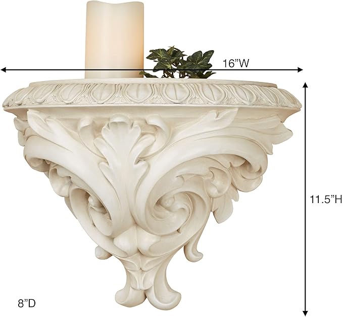 Touch of Class Clareville Antique White Acanthus Leaf Wall Shelf | Victorian Style Decor
