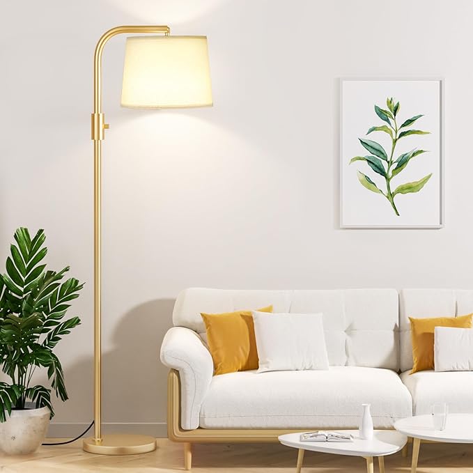 Ambimall Fully Dimmable Floor Lamp - Floor Lamps with 9W LED Bulb, Standing Lamps for Living Room with Adjust Head, Modern Standing Tall Light Rotary Switch for Office(Gold and Beige)