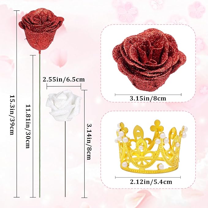 36+20 Glitter Roses Bouquet, DIY Fake Flowers Bouquet, Craft The Initials of Your Loves' Name with Artificial Rose Bouquet for Valentines, Anniversary, Wedding, Red & White