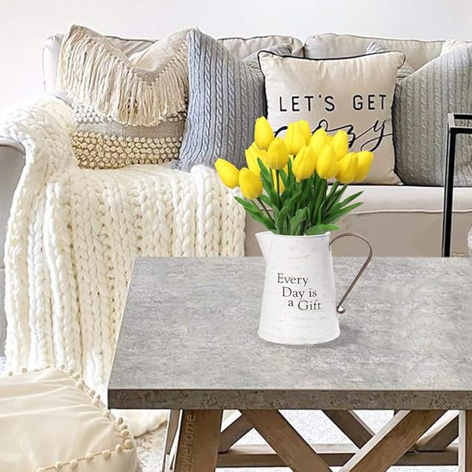 20 Pcs Yellow Tulips Artificial Flowers Real Touch Fake Tulips Fake Flowers for Mother's Day 13.5" Faux Tulips Faux Flowers Bulk Artificial Tulips Flowers for Vase Centerpieces Home Wedding Bouquet