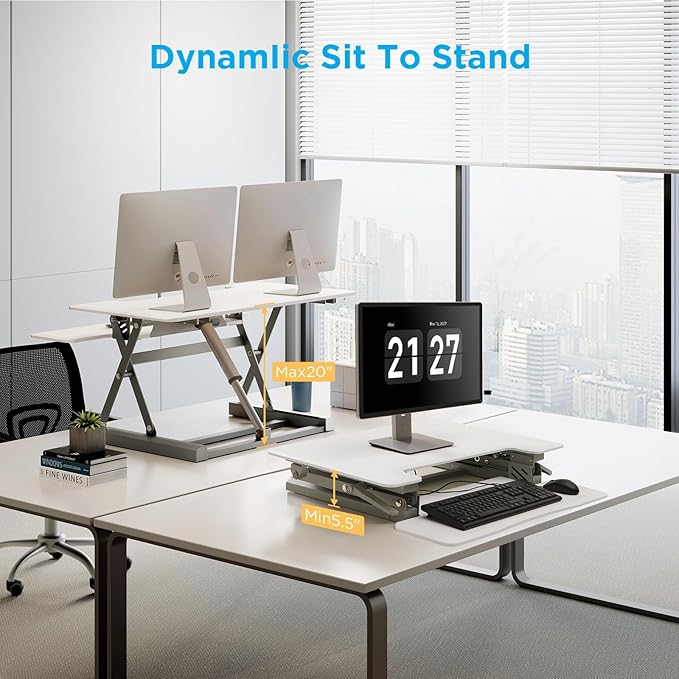 46" Electric Standing Desk Converter, Dyropcurv Series Height Adjustable Computer Desk Ergonomic Home Office Desk for Adults, Sit to Stand Desk with Quiet Motor, White