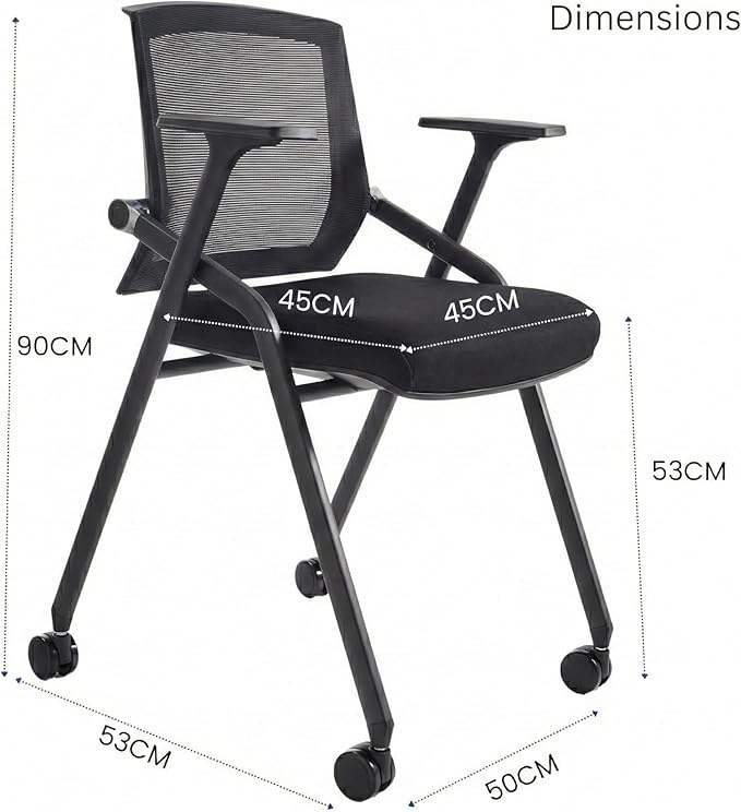 8 Pack Stackable Conference Room Chairs with Paddle Folding Office Chair Foldable Desk Chair Mesh Back and Arms for Conference Meeting Guest Reception Home Office Training Room Chair Black