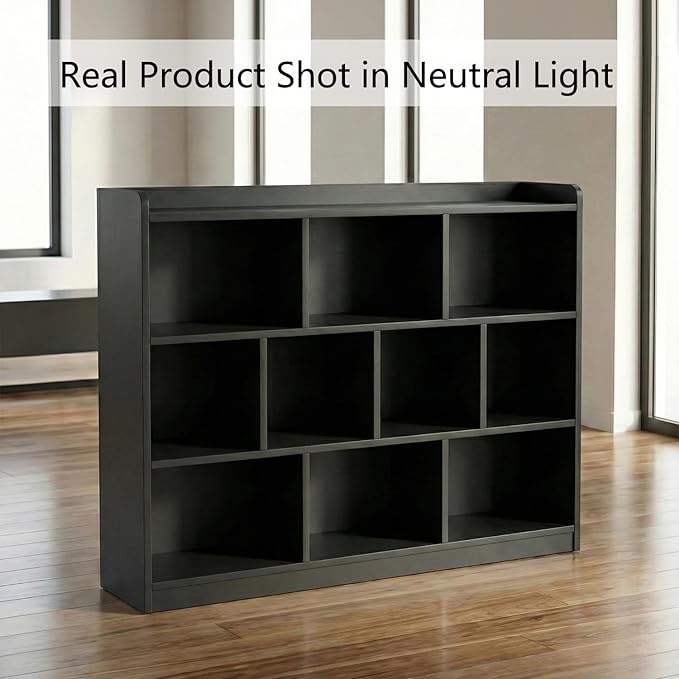 Black Bookshelf, Wood Bookcase with 3 Tier Open Shelves, 10-Cube Minimalist Storage Shelf for Living Room, Bedroom, 55.1" W x 42.5" H