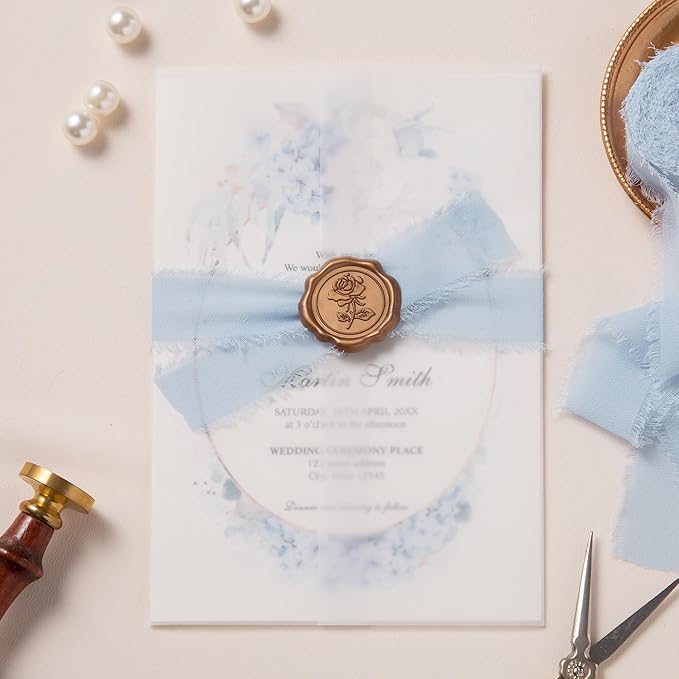 DORIS HOME Baby Blue Chiffon Ribbon for Flower Bouquet, 1" x21Yd Fabric Ribbon for Gift Wrapping, Handmade Frayed Ribbon for Wedding Invitations/Christmas Decorations