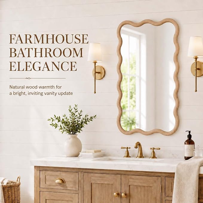 Majnesvon 20x30 Inch Asymmetrical Wall Mirror Wood,Rustic Irregular Shaped Vanity Mirror for Bathroom,Bedroom, Living Room, Entryway, Fireplace,Wall Decor,Solid Wooden Frame (Oak - 1, 20"x30" Inch)
