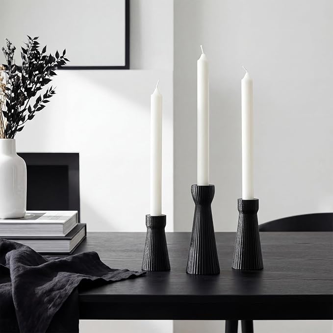 Mumufy 6 Pcs Black Taper Candle Holders for Candlesticks Ceramic Candle Stick Modern Decorative Candlestick Stand for Wedding Table Centerpiece Dinner Desktop Decoration Housewarming Gift