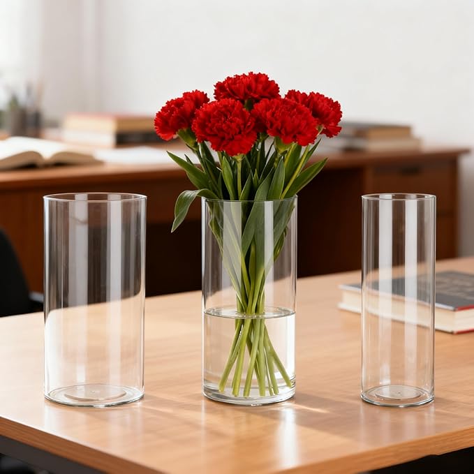 3 Pack Acrylic Cylinder Vases, Non-breakable Vase for Centerpieces, 10 inch Tall Clear Flower Vase Bulk Floating Candle Holder for Wedding Table Home Decor and Party