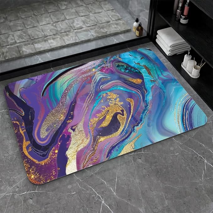 Diatomaceous Earth Bath Mat,Purple Gold Marble Non-Slip Volume Super Absorbent Fast Drying for Bathroom Kitchen Door mat,Eco-Friendly Easy to Clean 16×24Inch (40 * 60cm)