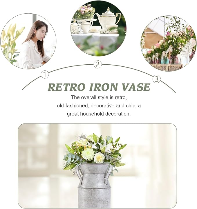 Wrought Iron Flower Vase, Vintage Metal Tin Bucket for Dried and Fresh Flowers, Decorative Centerpiece (7. 28 X 4. 33 X 3. 74 Inch)