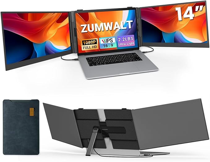 Laptop Screen Extender, Ultra Thin 14" 1080P FHD Triple Portable Monitor for Laptops 13-17.3", 2.2lbs Lightweight Travel Dual Monitor Extender, Plug-Play Aluminum Extended for Mac/Windows/PS5/Chrome
