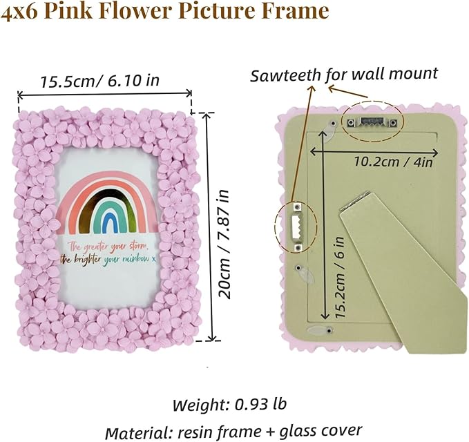 4x6 Ornate Pink Picture Frame Embossed Flowers Retro Resin Photo Frames 4 x 6 Floral Home Decor for Tabletop and Wall with Glass Front(Pink)