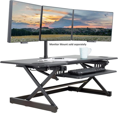 Rocelco 46" Large Height Adjustable Standing Desk Converter - Quick Sit-Stand Triple Monitor Riser | Black