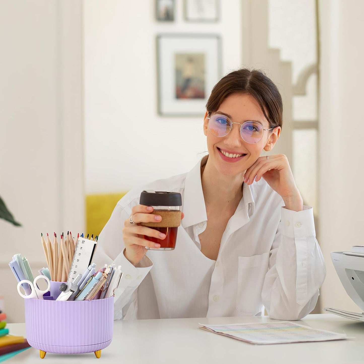 SKYDUE 360-Degree Rotating Pen Holder - 2 Pack Desktop Organizer with 5 Slots for Office & Home