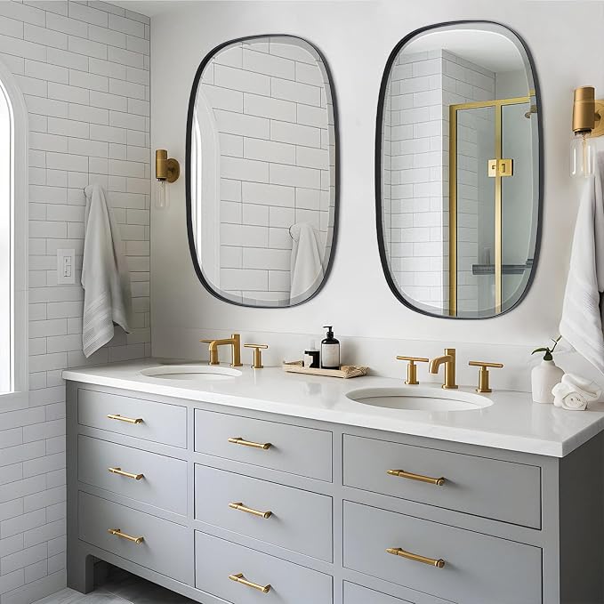 POZINO Rectangle Beveled Mirror, 24"x40" Modern Vanity Mirror with Stainless Steel Frame, Modern Oblong Wall Mirrors for Living Room Bathroom Bedroom Entryway, Hangs Vertically or Horizontally ﻿