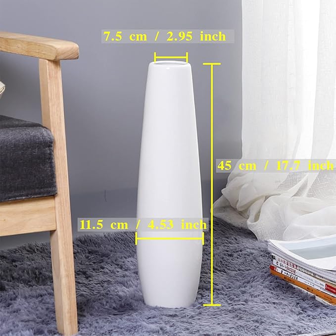 White Ceramic Floor Vase 17.7 Inches Tall Flower Holder Decorative Large Vases for Table Centerpieces Shelf Home Decor Living Room Branches Sky-Dried Flower Arrangement Simple Decorative