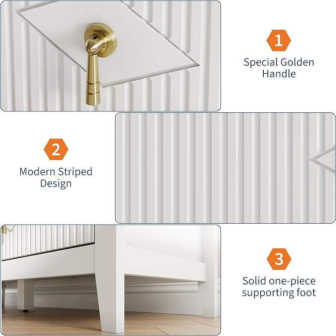 GarveeHome Fluted Dresser for Bedroom, 47.2 Inch Wide 6-Drawer Wood Dresser, Modern Chest of Drawers, Storage Organizer Cabinet for Living Room, Hallway, Entryway, White