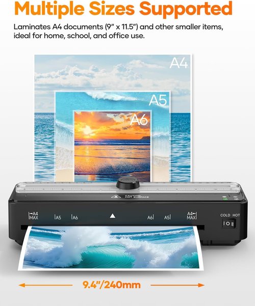Kejector Laminator Machine - 9 Inch Thermal & Cold Lamination with Built-In Cutter | 20 A4 Sheets Included