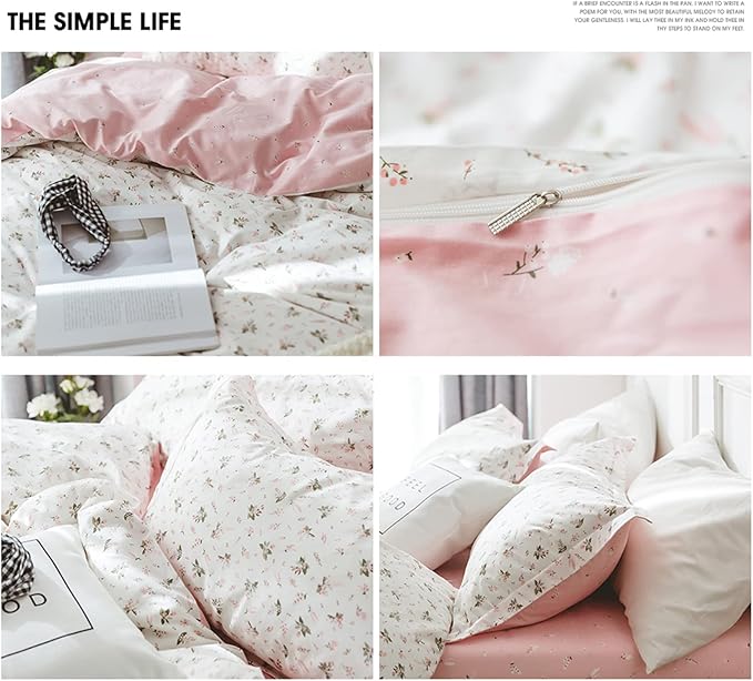 HighBuy Floral Duvet Cover Full Size Girl Cotton Pink Floral Coquette Bedding Comforter Covers Full Lightweight Soft for Girls Garden Style Bedding Set with Zipper Closure for Children