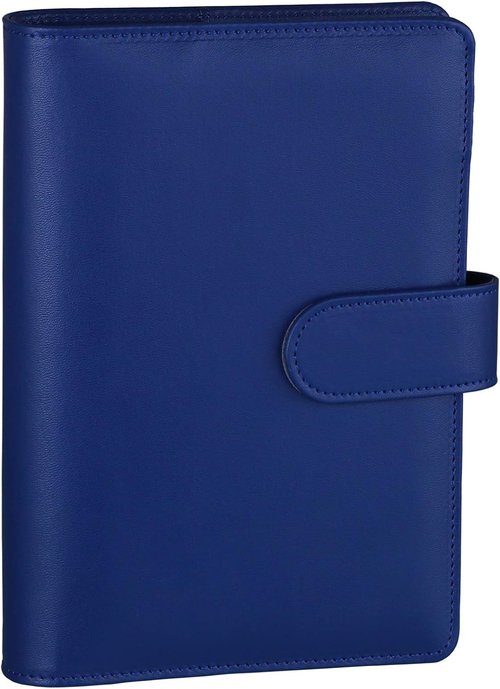 Antner A6 PU Leather Budget Binder - Refillable 6-Ring Notebook with Magnetic Closure | Navy Blue