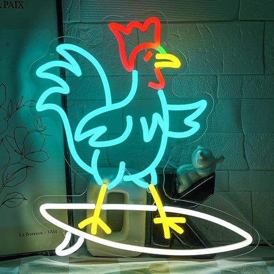 Chicken on Skateboard Neon Signs for Wall Decor Chicken Led Sign Colorful Skateboard Led Light Dimmable USB Skateboard Neon Light for Living Room Bar Kidsroom Boys Room Shop Birthday Party