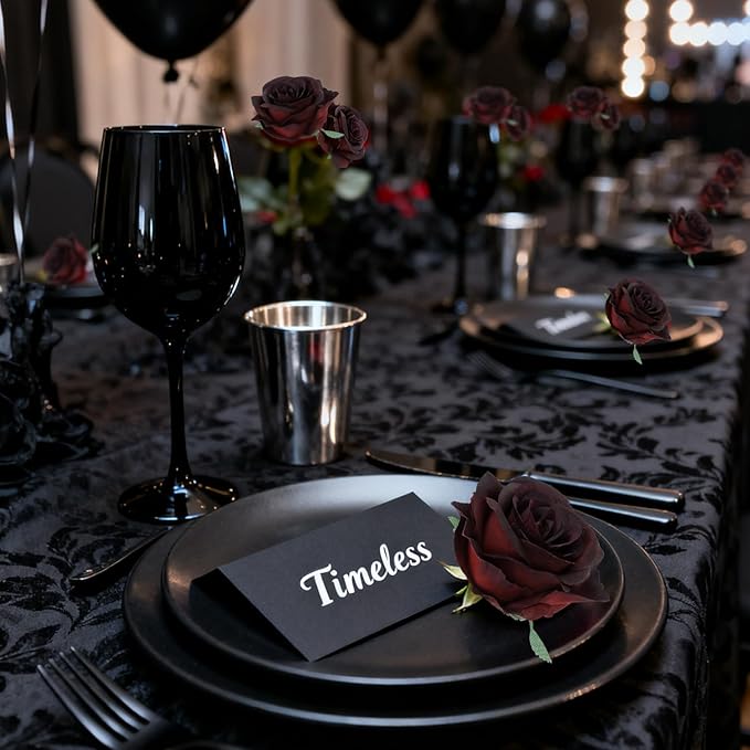 50pcs Artificial Roses Flowers in Bulk,Realistic Silk Fake Rose with Long Stem for Wedding Centerpieces Bouquet Party Floral Arrangement Home Decoration (Black&Red)