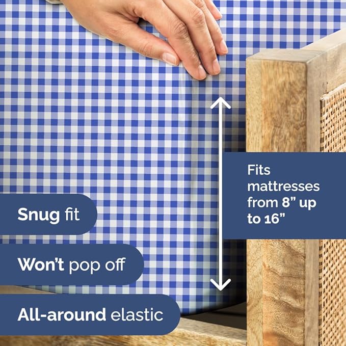 Blue Gingham Sheets - 1 Flat & 1 Fitted Sheet & 1 Pillowcase w/ Deep Pockets - Grid, Plaid, Checkered Pattern Bed Set - Comfy, Wrinkle & Fade Resistant - Ultra-Soft, Breathable & Cooling - Twin Size