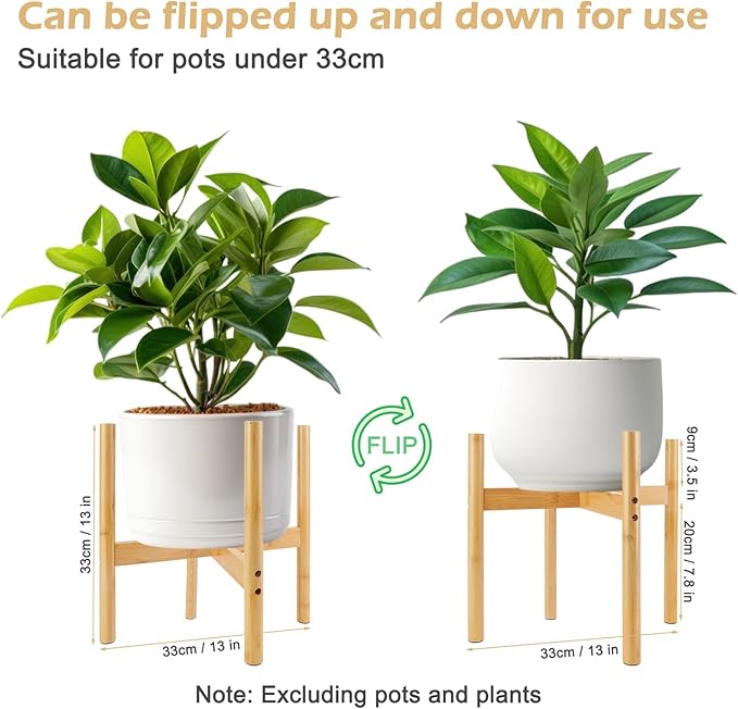 RETON Wood Plant Stand Indoor, Mid Century Modern Indoor Plant Stand, Wooden Plant Holder, Modern Bamboo Flower Pot Stand for Indoor, Outdoor, Garden, Yard, Office (13in, Large)