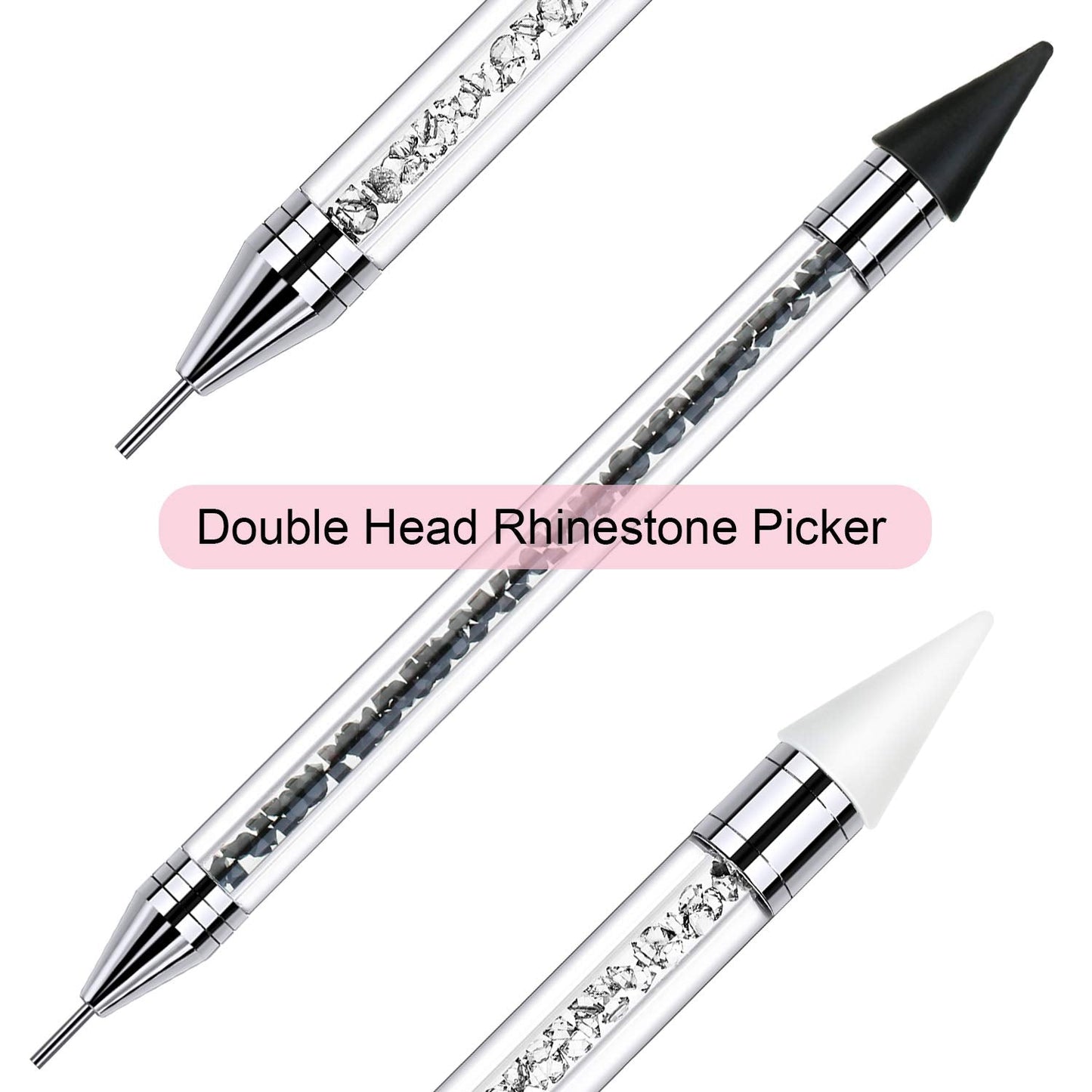 Skiennix Rhinestone Picker Dotting Pen - Dual-Ended Wax Pencil for Nail Art & DIY Decoration | Black & White