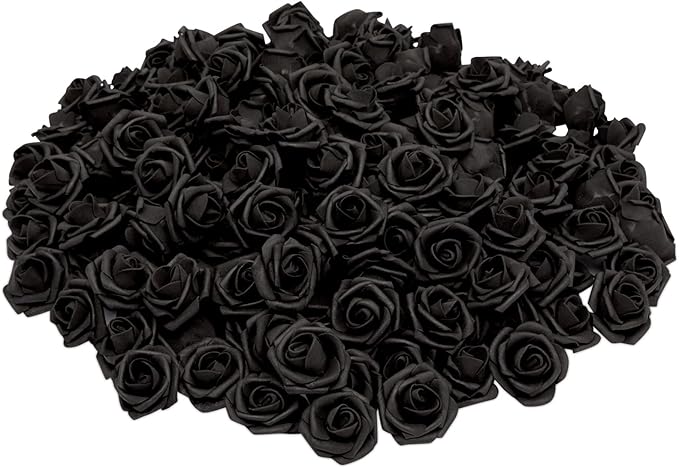 Bright Creations 100-Pack Black Artificial Flowers, Fake Foam Flowers for Halloween Decorations, DIY Crafts, Bouquets, and Black-Themed Parties (3 Inches)